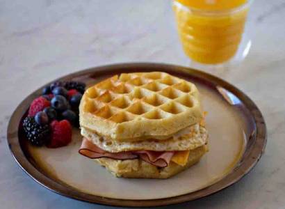 Bologna, Egg, & Cheese Stuffed Waffle Sandwich